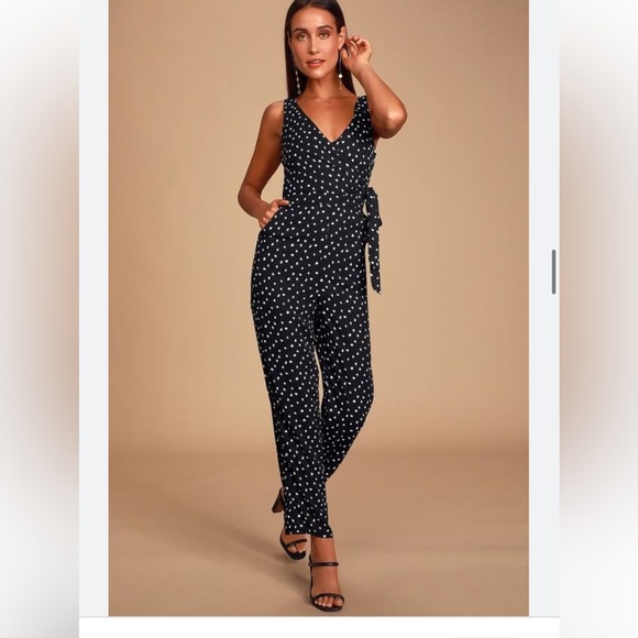 LOFT Pants & Jumpsuits Loft Jumpsuit Navy Blue White Polka Dots